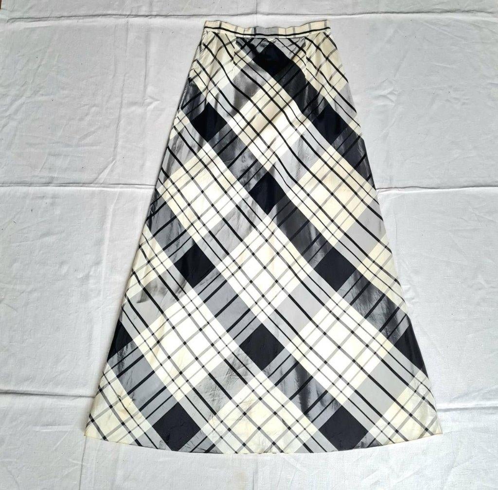 Witte, grijze en zwarte vintage geruite maxi-rok, Wit, Ophalen of Verzenden, Vera Mont, Maat 36 (S)