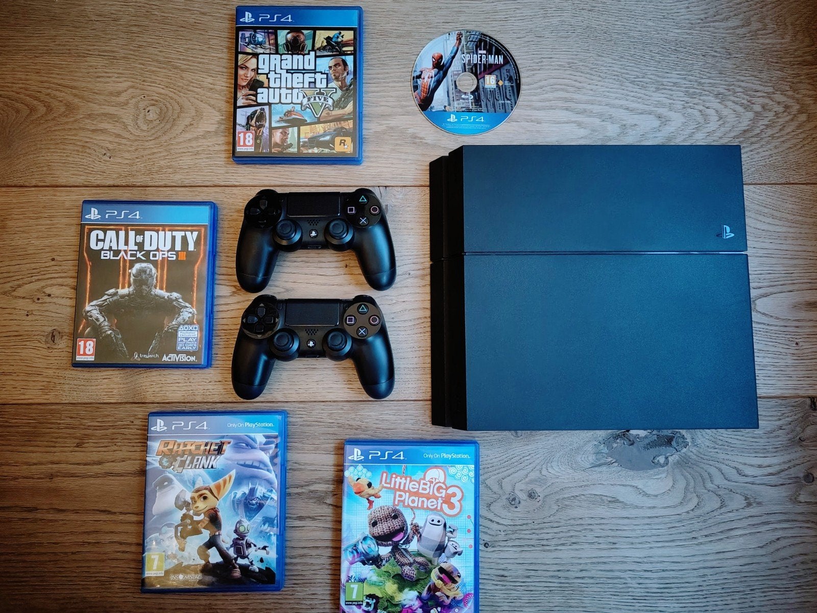 PlayStation 4 500GB + DualShock 4 Controller + 5 Games, Ophalen, Met 2 controllers, Original, 500 GB
