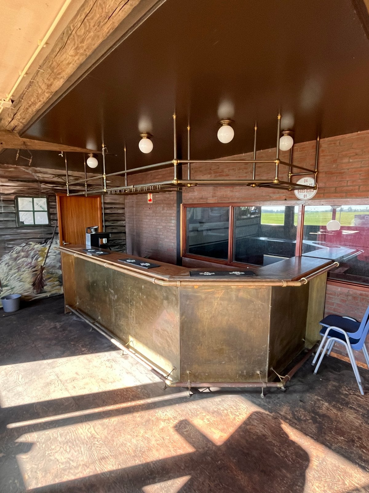 Unieke bar met verlichting, bovenrek en krukken, Huis en Inrichting, Ophalen, Gebruikt