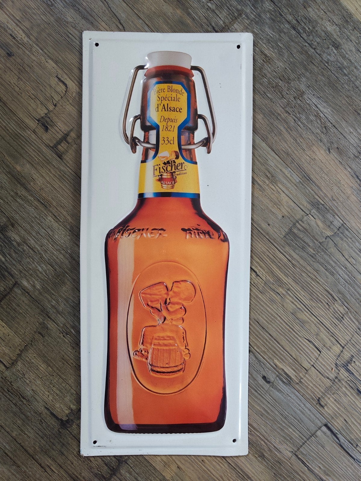 Fischer Bier reclamebord, Ophalen of Verzenden, Gebruikt, Reclamebord, Plaat of Schild, Overige merken