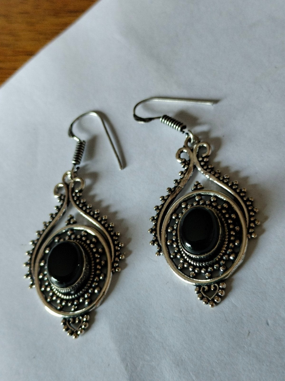 Zilveren oorbellen met zwart onyx, Hangers, Verzenden, Zwart, Nieuw