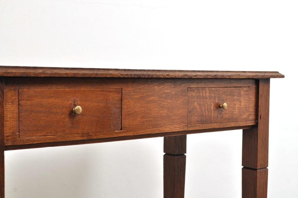 Antieke eiken side table bijzettafel 2 laden ca 1900, Gebruikt, 50 tot 100 cm, Ophalen of Verzenden, 25 tot 50 cm