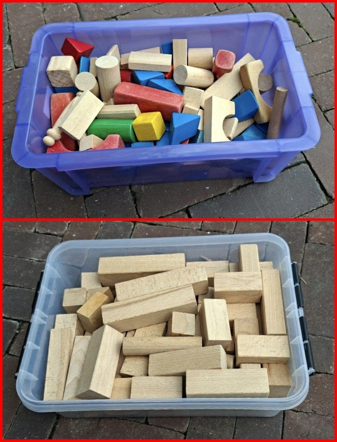 Houten blokken speelgoed in twee bewaarbox voor sint, Ophalen, Gebruikt, Overige typen