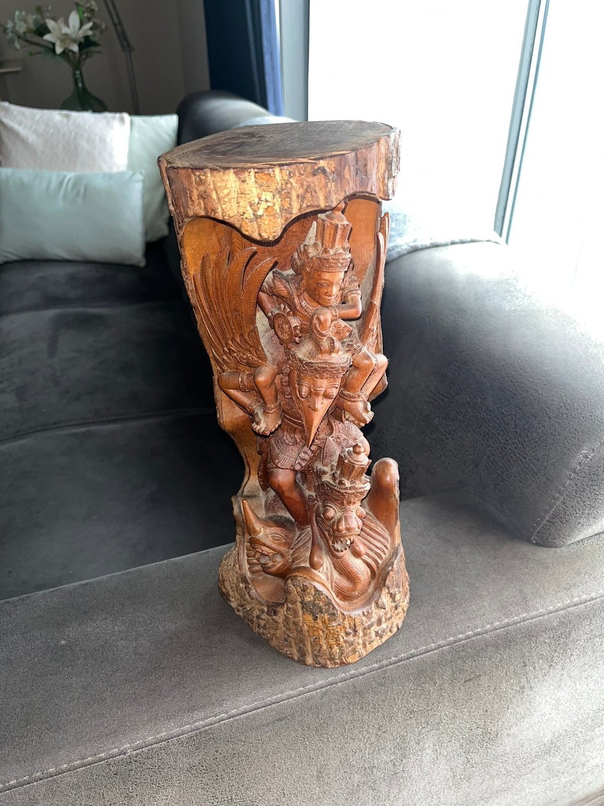 Balinees Houtsnijwerk - Vishnu op Garuda - Uniek Kunstobject, Antiek en Kunst, Ophalen of Verzenden