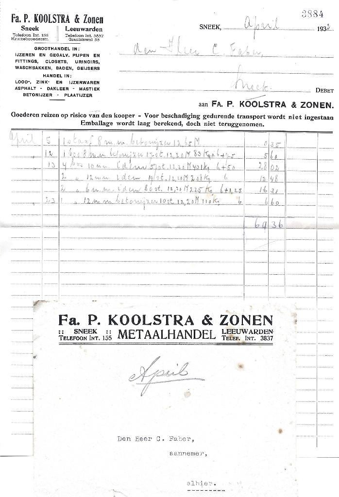 Firma P. Koolstra & Zonen  IJzerwaren Leeuwarden Sneek, Verzamelen, Merken en Reclamevoorwerpen, Ophalen of Verzenden, Gebruikt