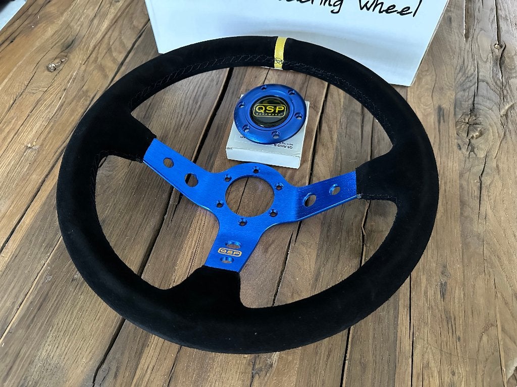 QSP 350mm 90mm suede blauw sportstuur autostuur stuur, Ophalen of Verzenden