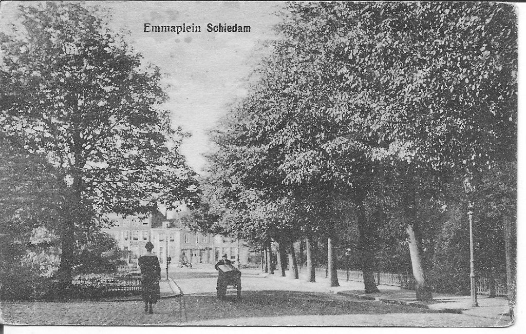 Ansichtkaart Schiedam Emmaplein 1933, Ophalen of Verzenden, 1920 tot 1940, Gelopen, Zuid-Holland