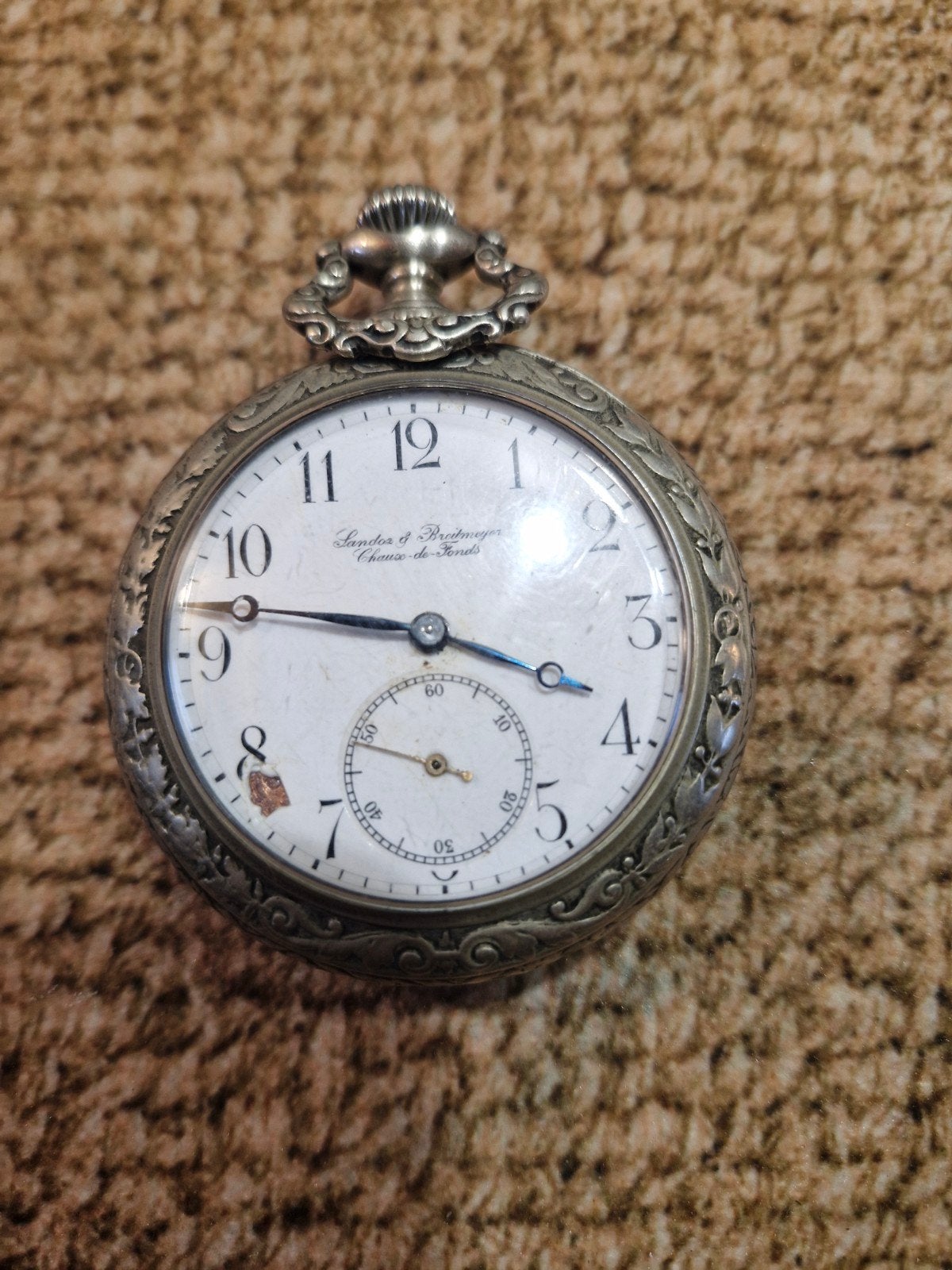 Antiek zakhorloge met gymnastiek gravure, 1900, Ophalen of Verzenden