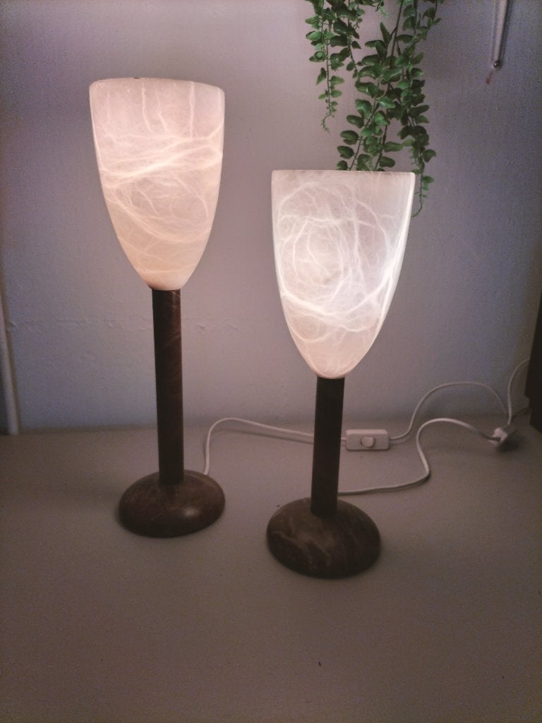 Vintage/ retro Spaans alabaster goblet lamp - 37cm, Ophalen of Verzenden, Zo goed als nieuw, Minder dan 50 cm