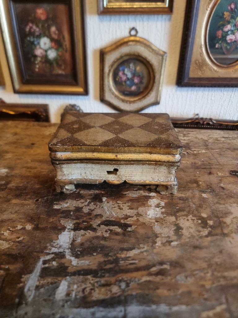 Oud houten florentijns italiaans kistje doosje *schapenweide, Antiek en Kunst, Curiosa en Brocante, Ophalen of Verzenden