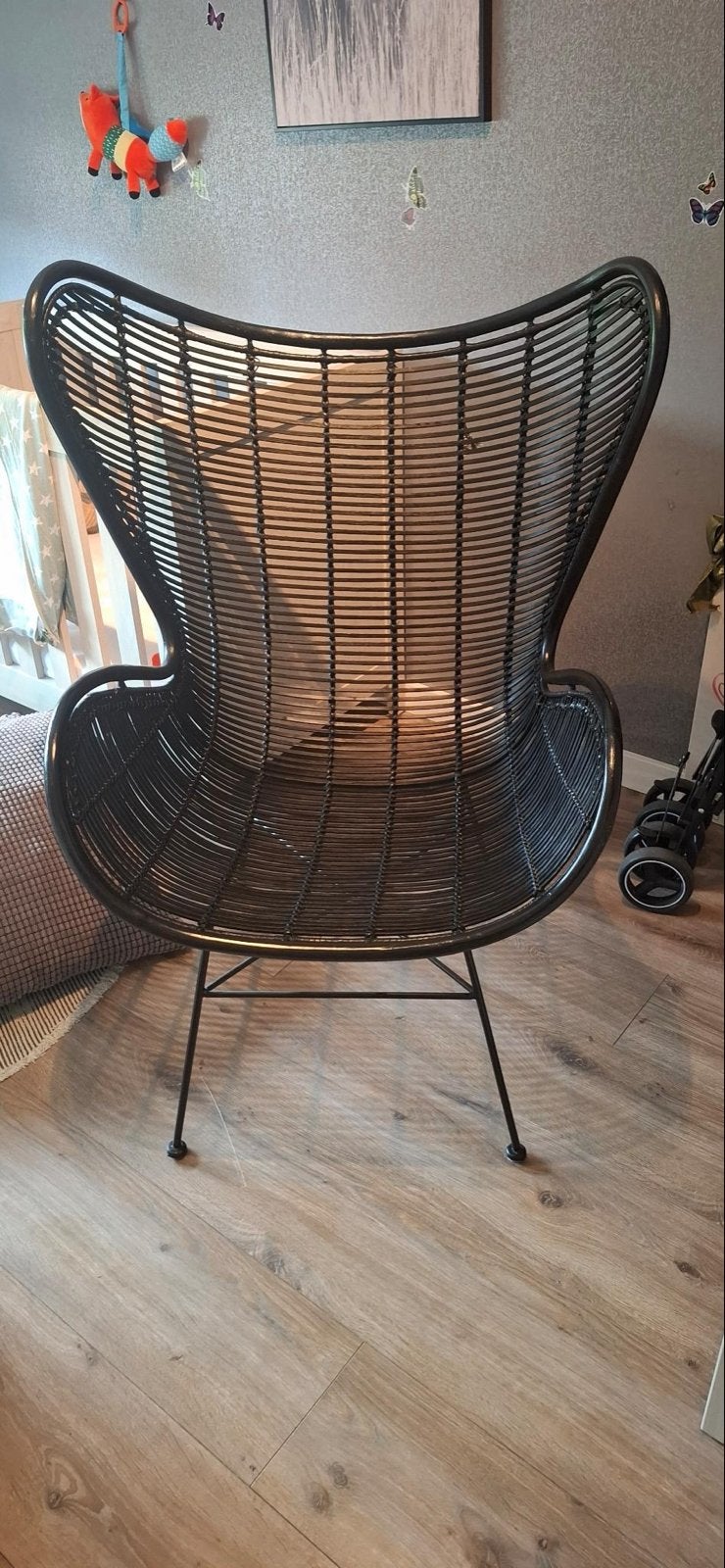 HK living Ratan Egg Chair / Rieten stoel - Zo goed als nieuw, Ophalen, Zwart, Riet of Rotan, Zo goed als nieuw