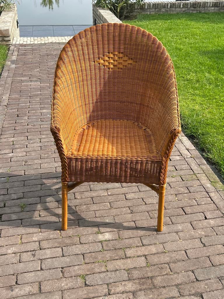 Rotan stoel met hoge rugleuning, Ophalen, Gebruikt, Bruin, Riet of Rotan