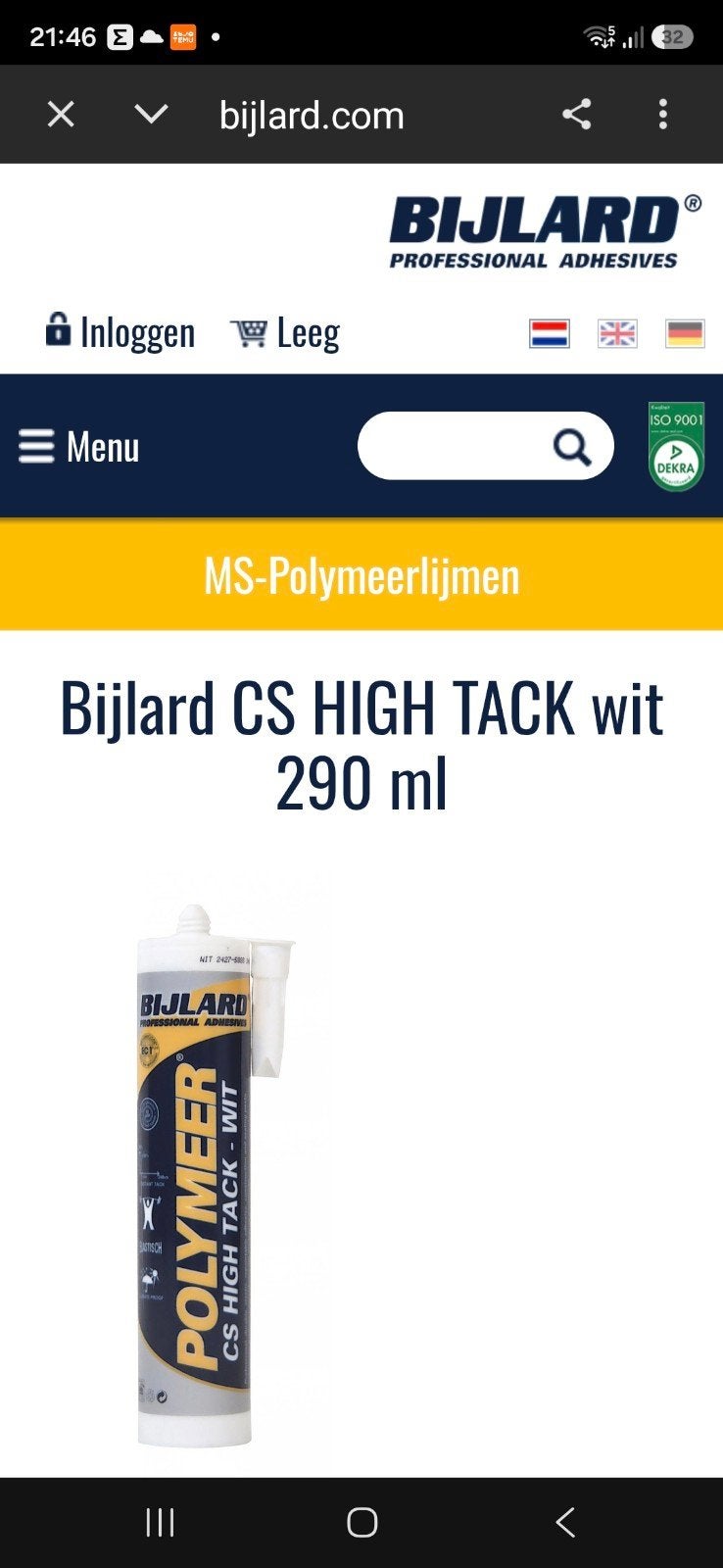 Bijlard CS HIGH TACK wit 290 ml, 4 stuks NIEUW, LIJMKIT, Ophalen of Verzenden