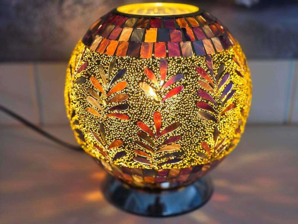 Mozaïek Glas Lamp E14 - Geel Oranje Rood Bruin - 24 cm, Ophalen, Gebruikt, Glas, Mozaïek, Oosters, Sfeervol
