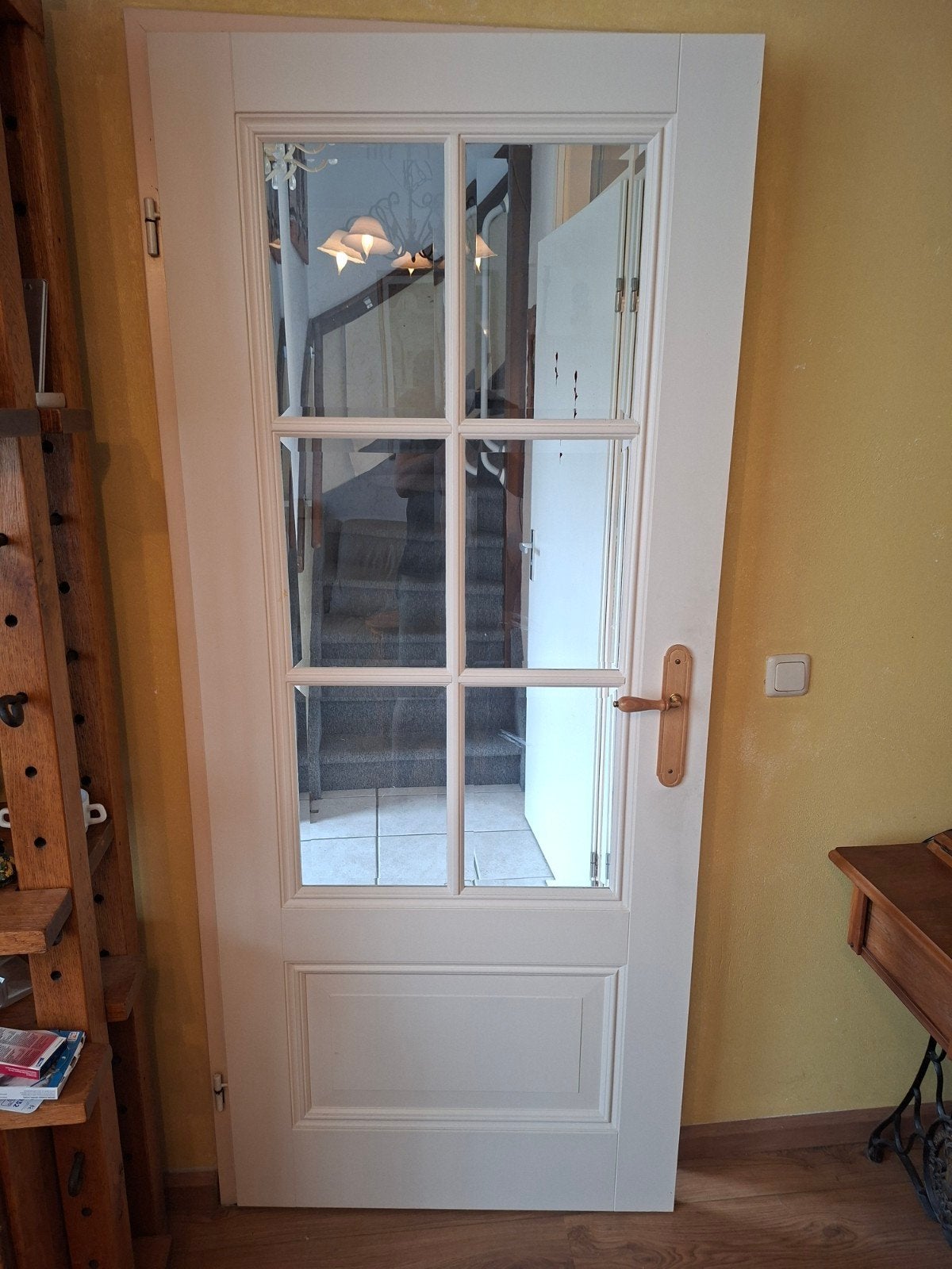 Linksdraaiende opdekdeur met facet geslepen glas, Doe-het-zelf en Verbouw, Ophalen, 80 tot 100 cm, Binnendeur, Glas