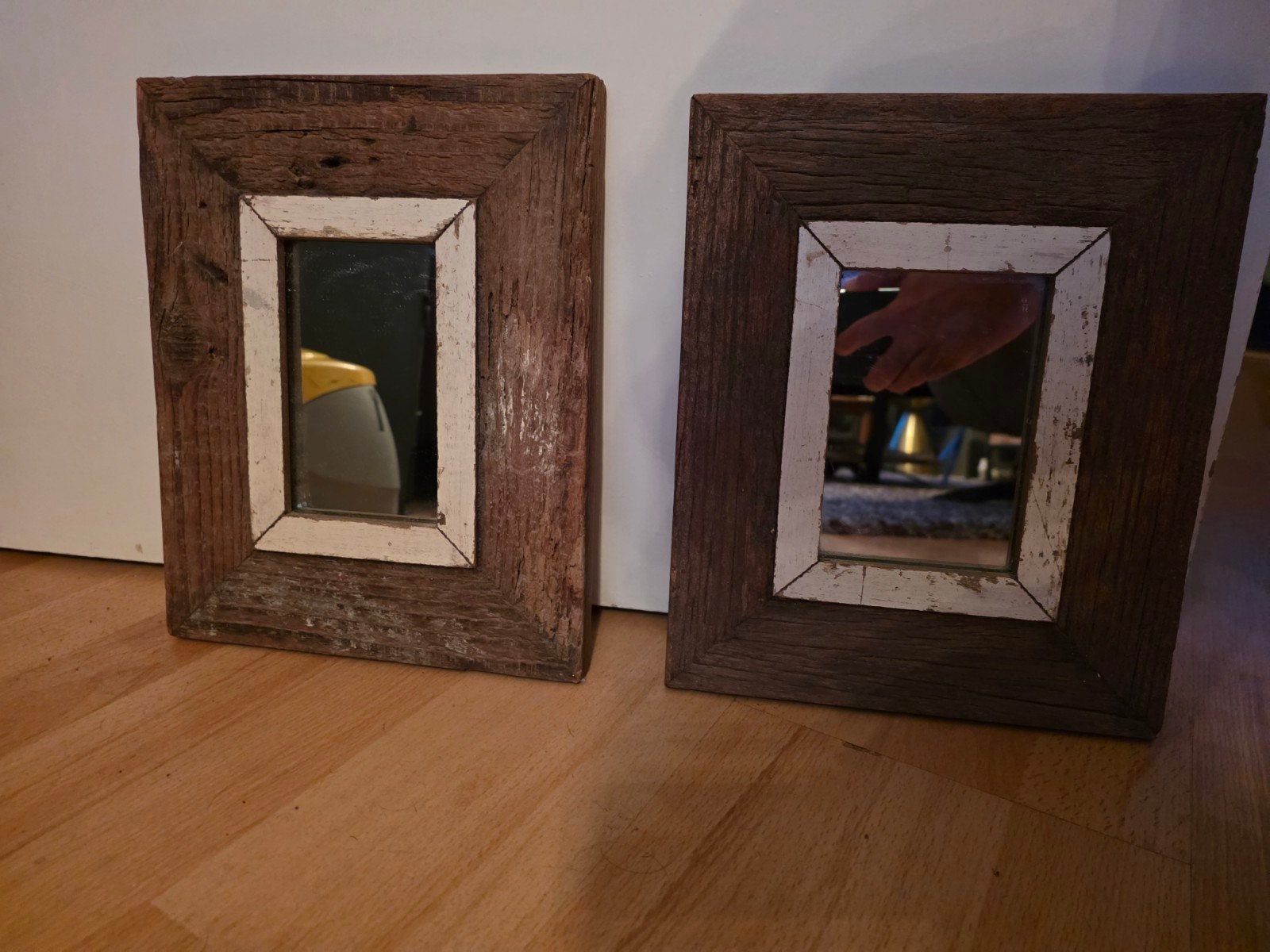 Set van 2 handgemaakte sloophouten spiegels Luna Designs, Minder dan 50 cm, Ophalen of Verzenden, Zo goed als nieuw, Minder dan 100 cm