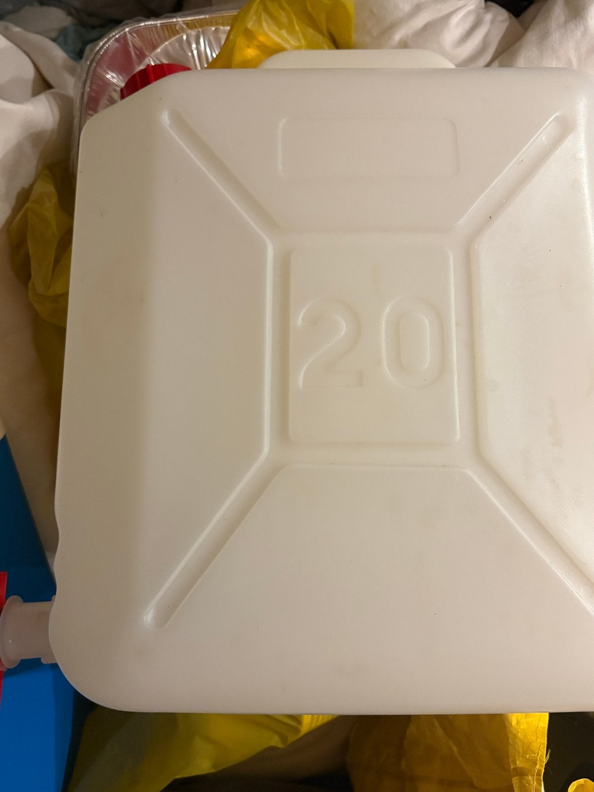 Witte jerrycan 20 liter met kraantje, Ophalen, Gebruikt