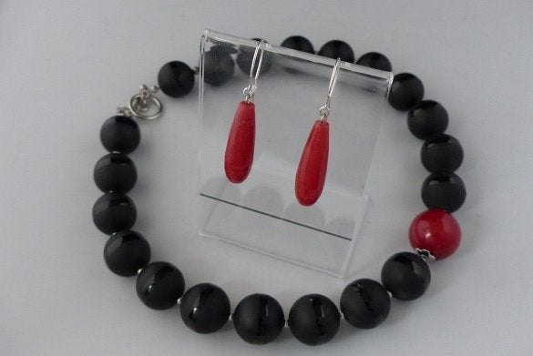 ONYX (18 mm) ketting/oorhanger-set, Sieraden, Tassen en Uiterlijk, Kettingen, Verzenden, Zwart, Nieuw, Steen of Mineraal