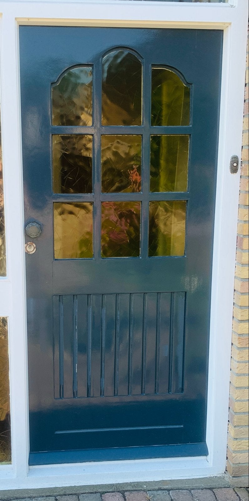 Hardhouten Meranti voordeur met glaspanelen, Ophalen, Gebruikt, 80 tot 100 cm, Buitendeur