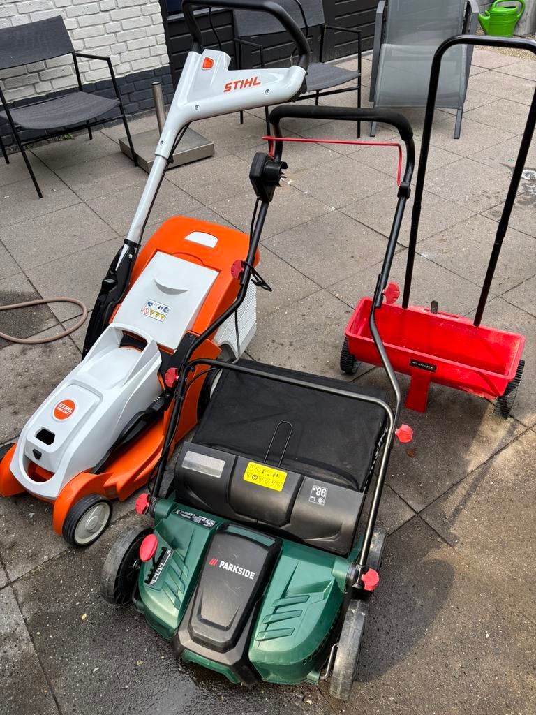 Stihl 239c accumaaier / Parkside verticuteermachine /, Tuin en Terras, Ophalen, Zo goed als nieuw