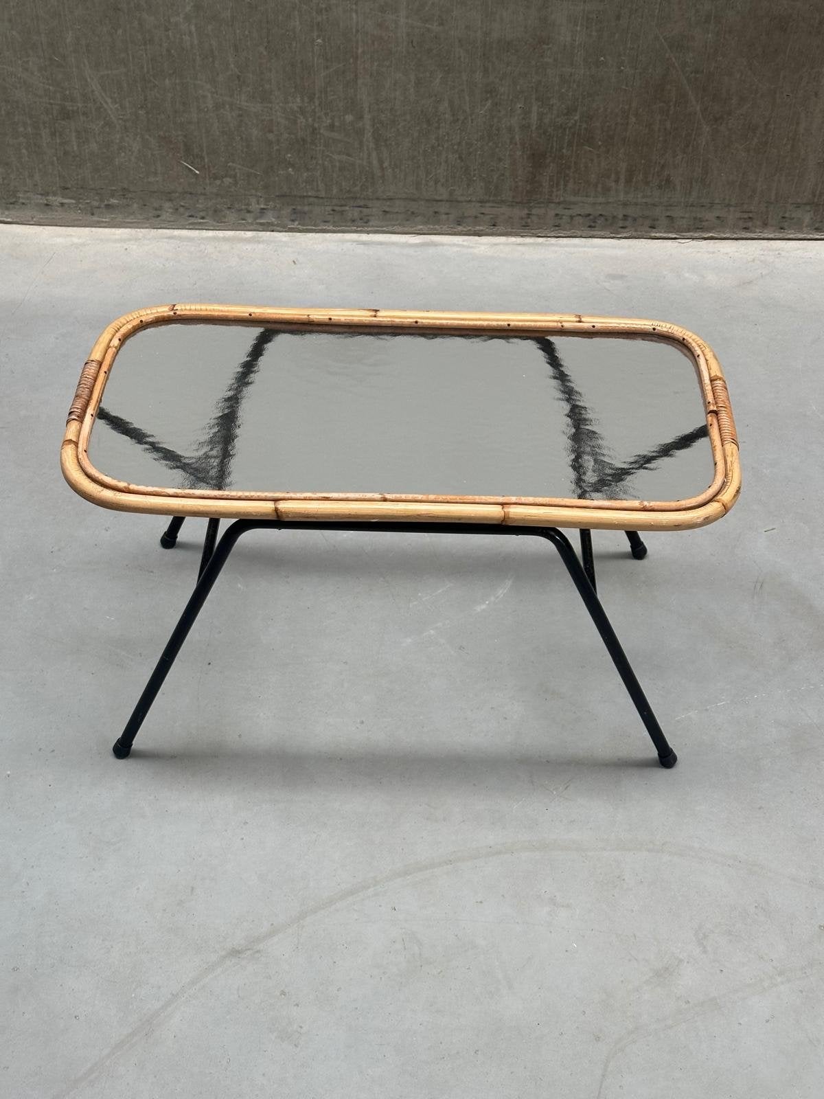 Vintage Rohe Noordwolde salontafel bamboe glas, Ophalen, Huis en Inrichting