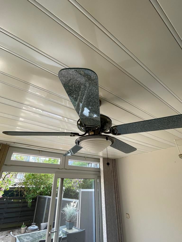 Plafondventilator met lamp, vintage stijl, Ophalen, Gebruikt, Metaal