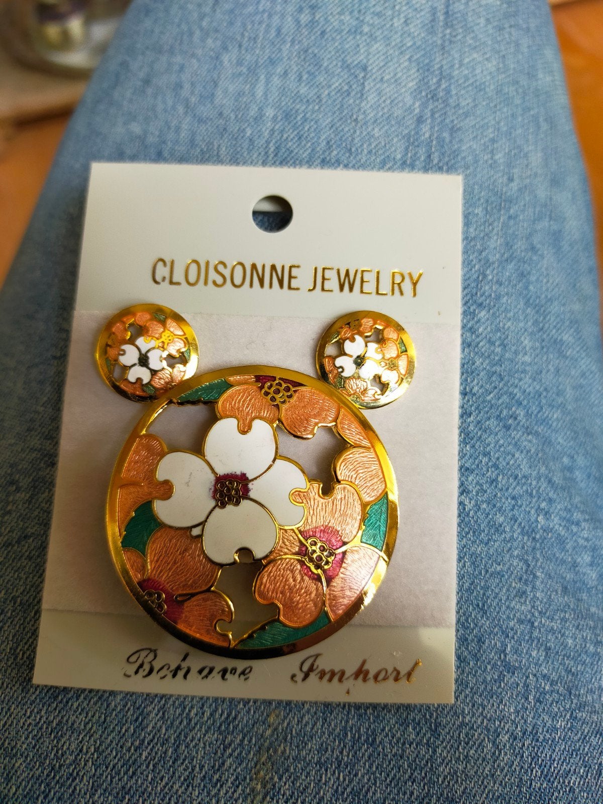 Vintage Cloisonné Broche en Oorbellen Set - Bloemen Design, Overige materialen, Nieuw, Ophalen of Verzenden, Knopjes of Stekers