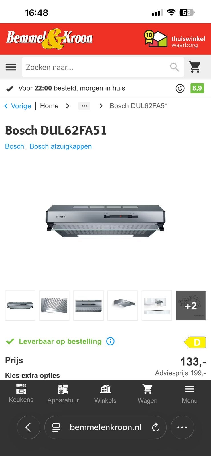 Afzuigkap Bosch DUL62FA51, Ophalen, Nieuw, 200 tot 400 m³ per uur