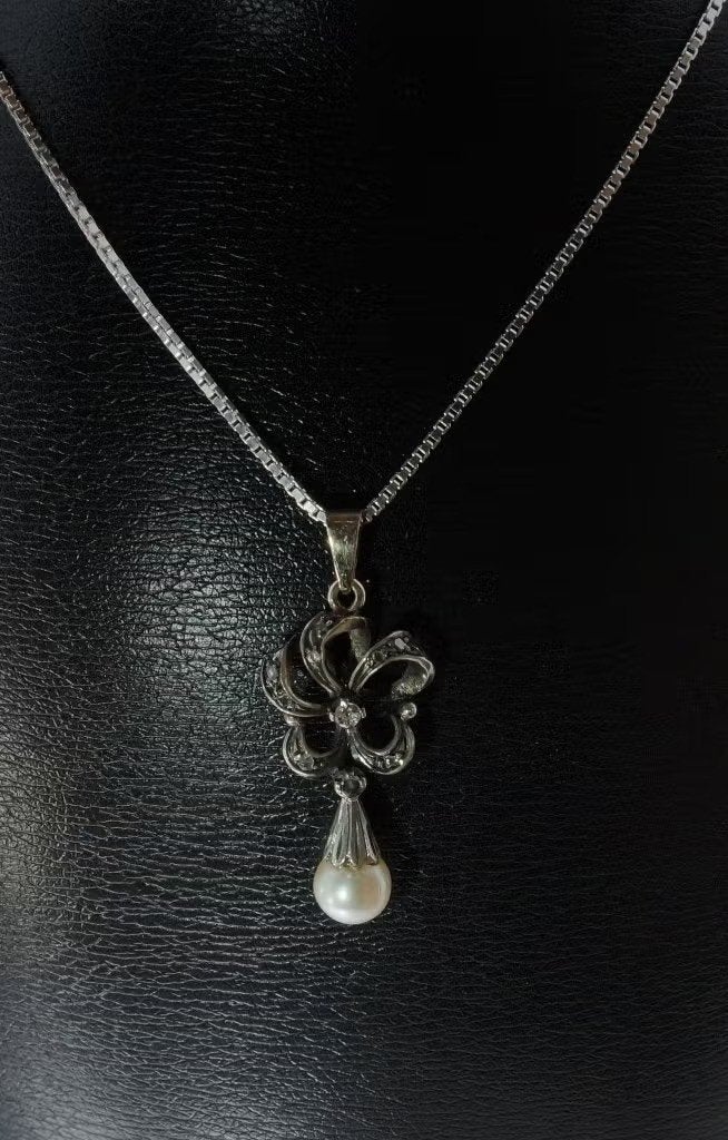 Diamanten parel fraaie 14k gouden ketting hanger zilver, Voordeelsieraden, Ophalen of Verzenden, Zo goed als nieuw, Postbus 163, 8320 AD Urk