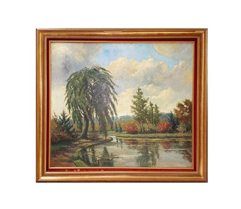 Schilderij Antoon Hovens, Ophalen, Doek, Landschap, Klassiek