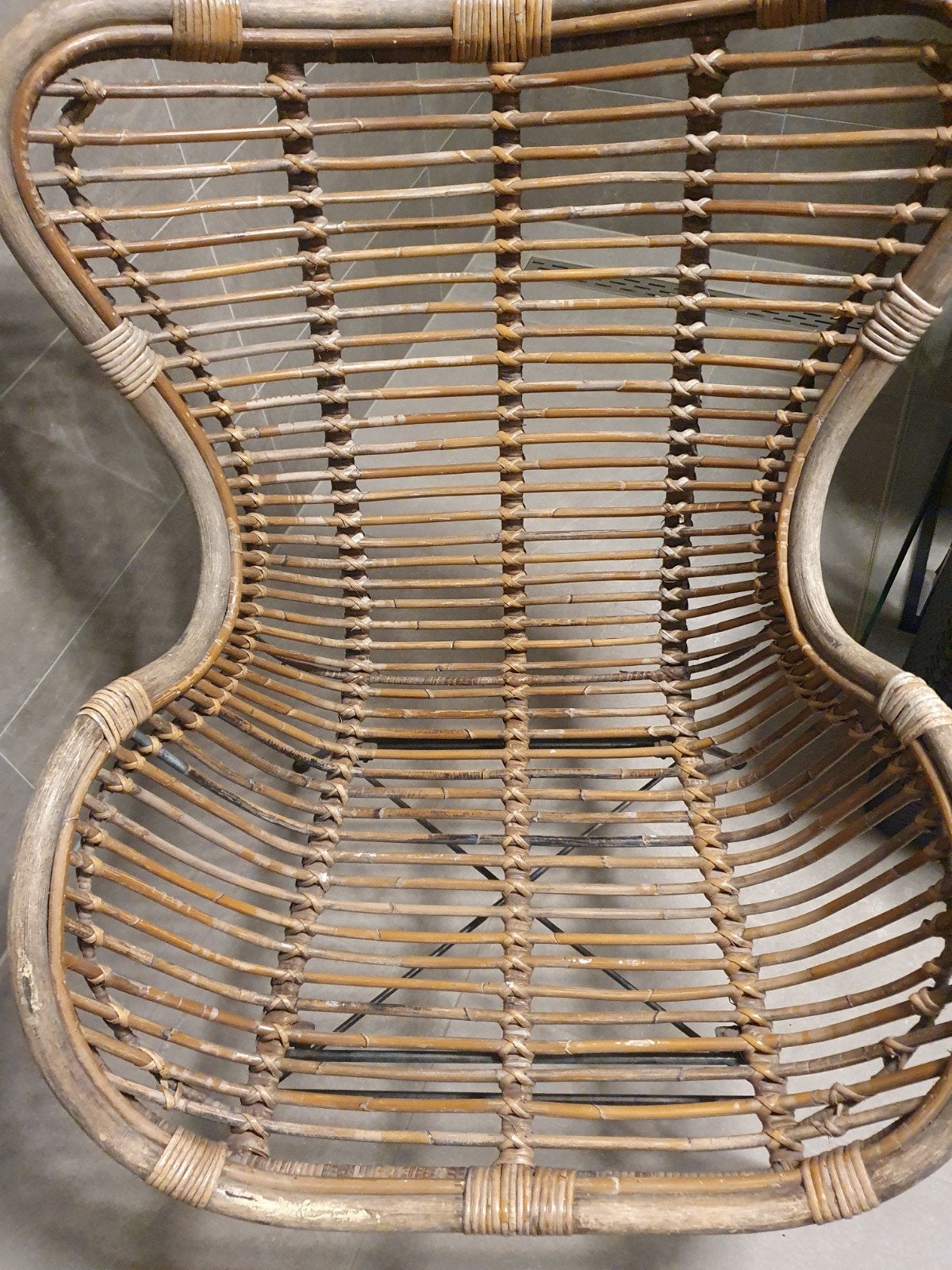 Rotan fauteuil - Vintage look, Huis en Inrichting, Gebruikt, Bruin, Ophalen of Verzenden, Metaal