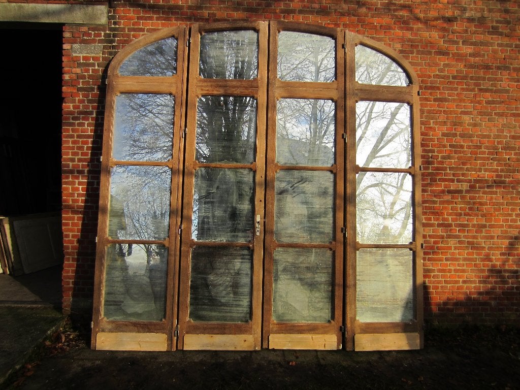 314hx300br Antieke vergrijsd eiken vierslag met spiegelglas, Ophalen