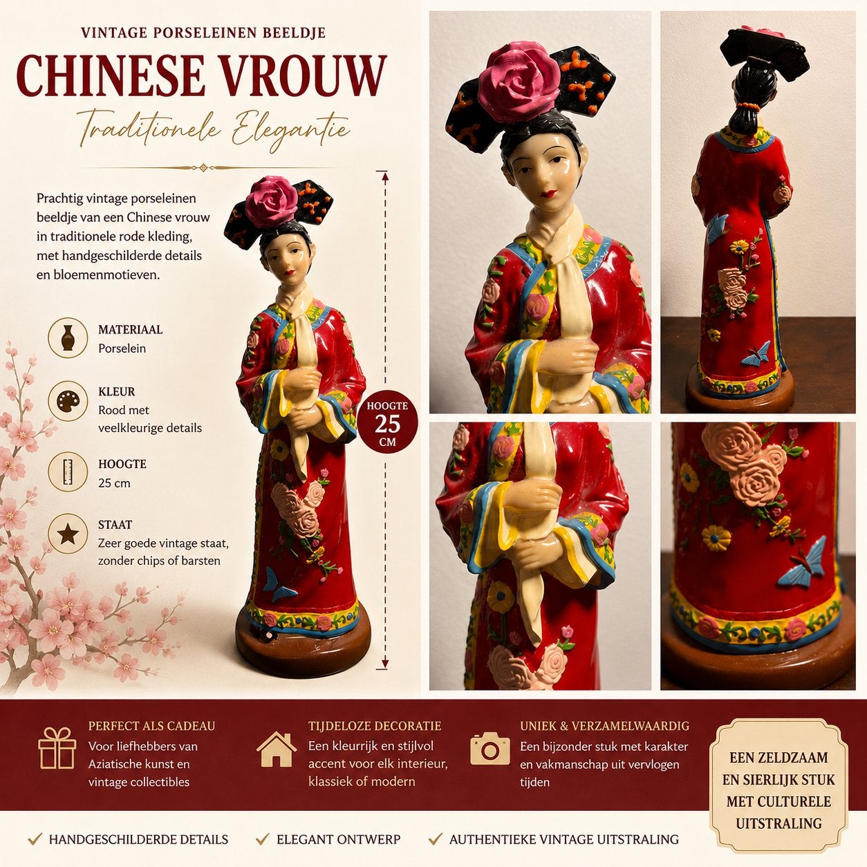 Decoratief beeld van Chinese vrouw in traditionele kleding, Antiek en Kunst, Ophalen of Verzenden, 20 - 50 cm, Steen of Keramiek