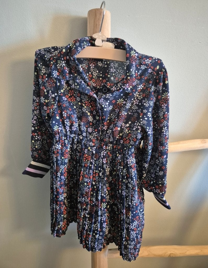 Jurkje Marineblauw Bloemen Lila Oranje Maat 86/92, Kinderen en Baby's, Jurkje of Rokje, Zo goed als nieuw, HEMA, Verzenden