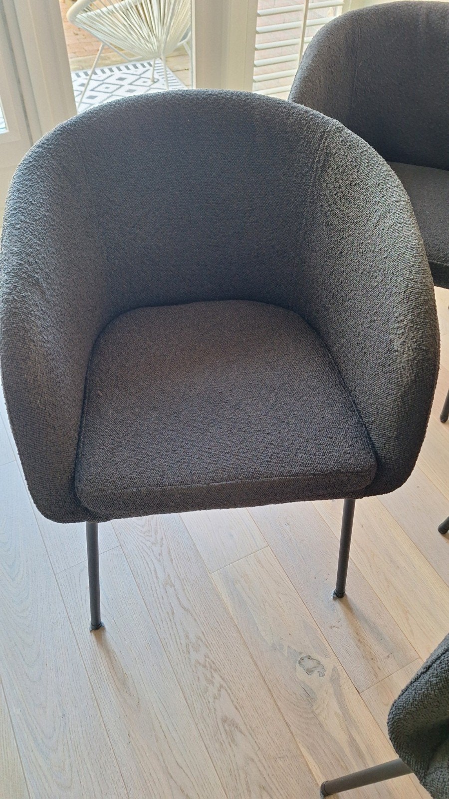 Set van 4 donkergrijze eetkamerstoelen, Ophalen, Gebruikt, Metaal, Vier