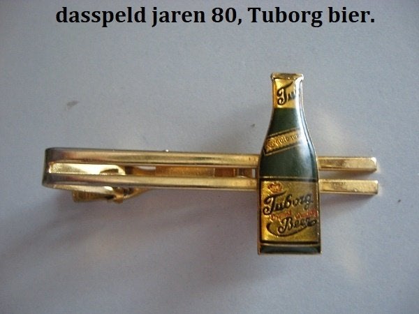 TUBORG BIER, Kopenhagen-Denemarken, stropdas schuif jaren 80, Ophalen of Verzenden, Zo goed als nieuw, Blauw