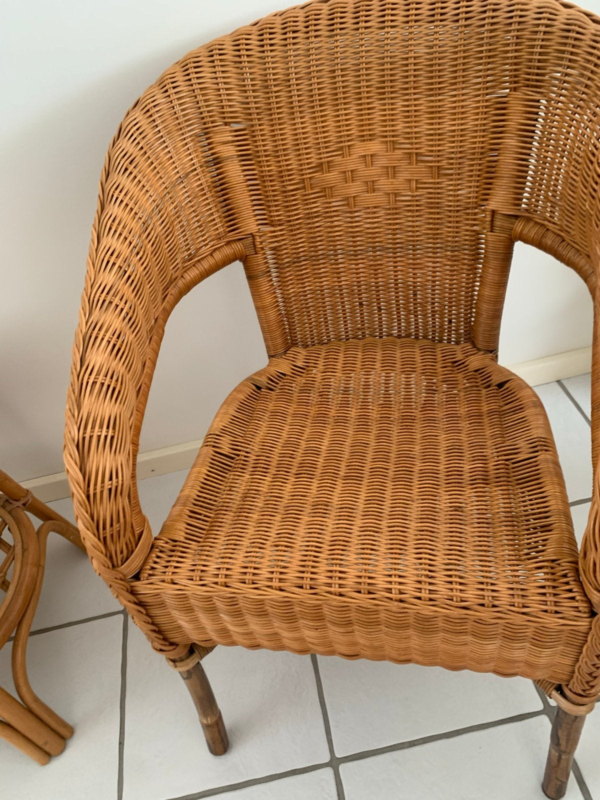 Rotan stoel - Vintage rieten fauteuil als nieuw, zit prima, Huis en Inrichting, Ophalen, Bruin, Riet of Rotan, Zo goed als nieuw