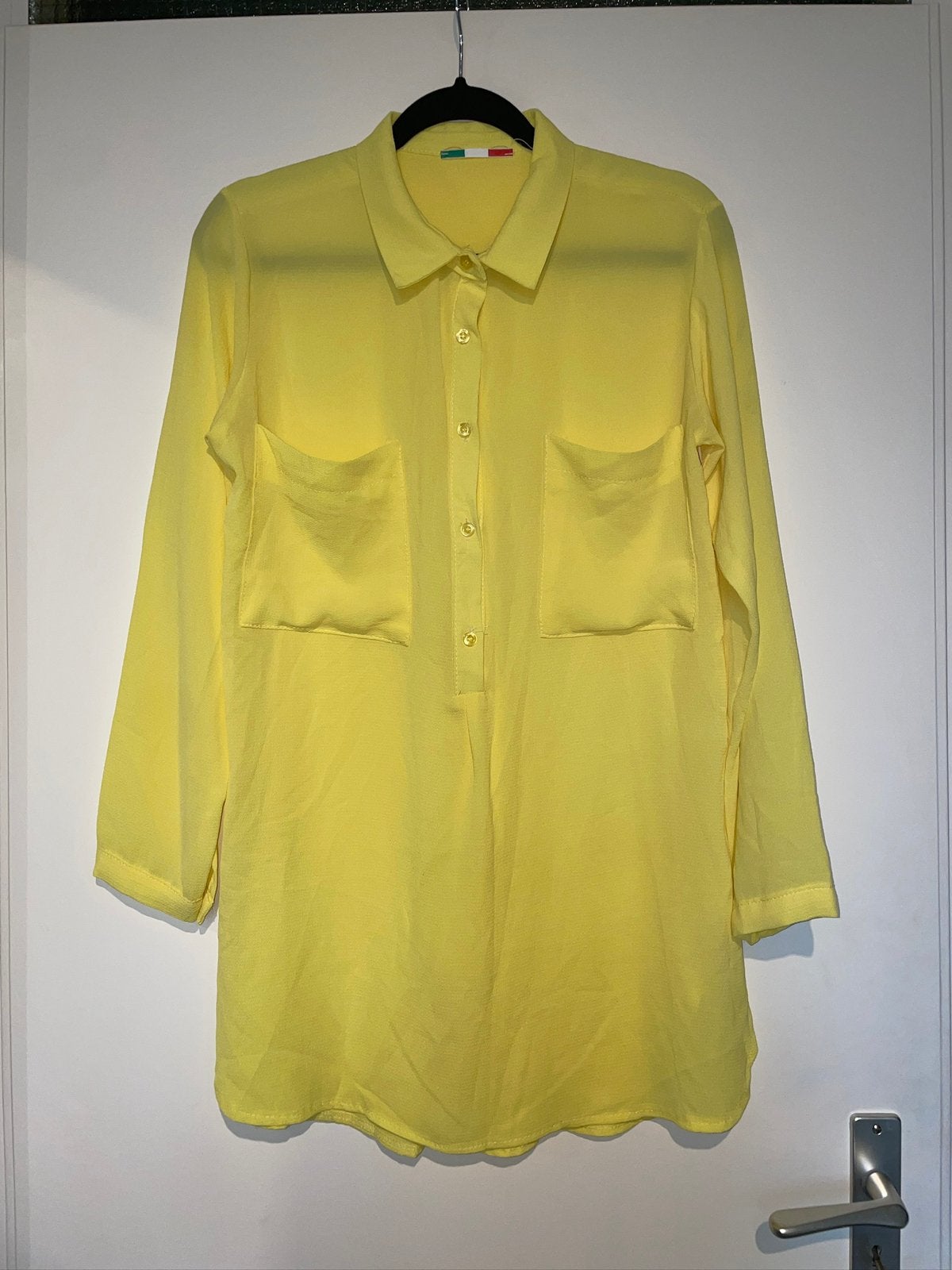 kanarie gele lange blouse tuniek met kraag mt 40, Kleding | Dames, Ophalen of Verzenden, Zo goed als nieuw, Maat 38/40 (M), Geel
