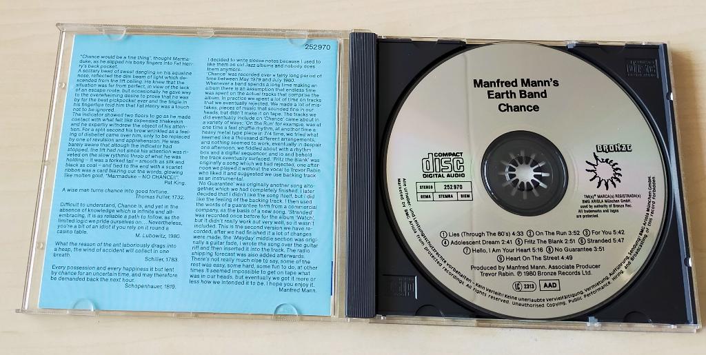 Manfred Mann's Earth Band - Chance CD 1980/1989, Ophalen of Verzenden, Gebruikt, Progressive
