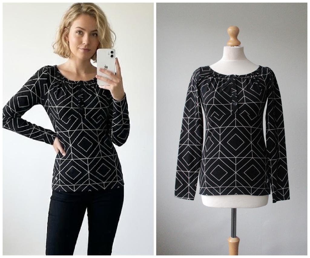 Tante Betsy - Zwarte top met geometrische print - Maat S, Tante Betsy, Verzenden, Zwart, Zo goed als nieuw