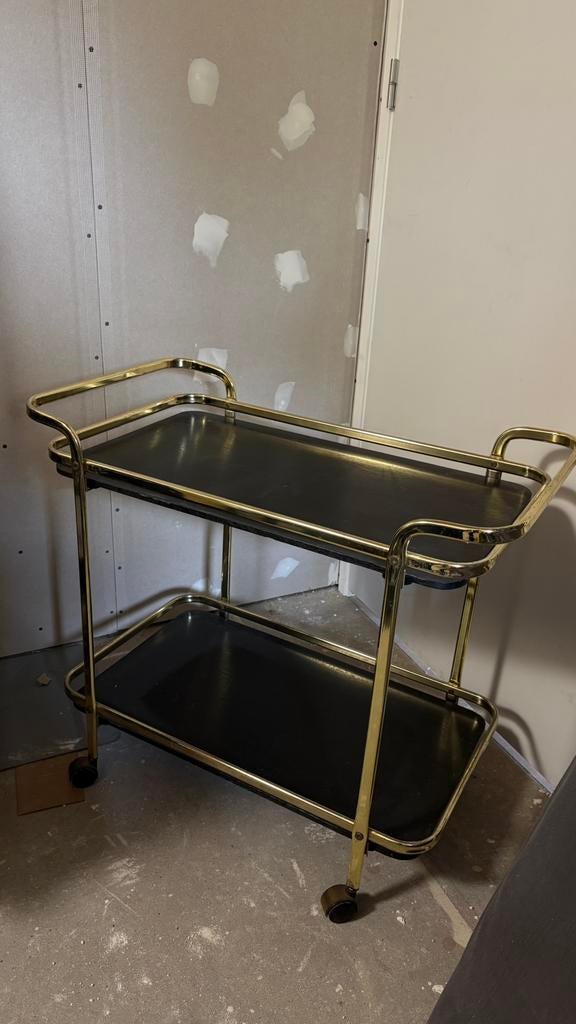 Vintage gouden barcart hollywood regency, Ophalen, Zo goed als nieuw, 25 tot 50 cm, Rechthoekig