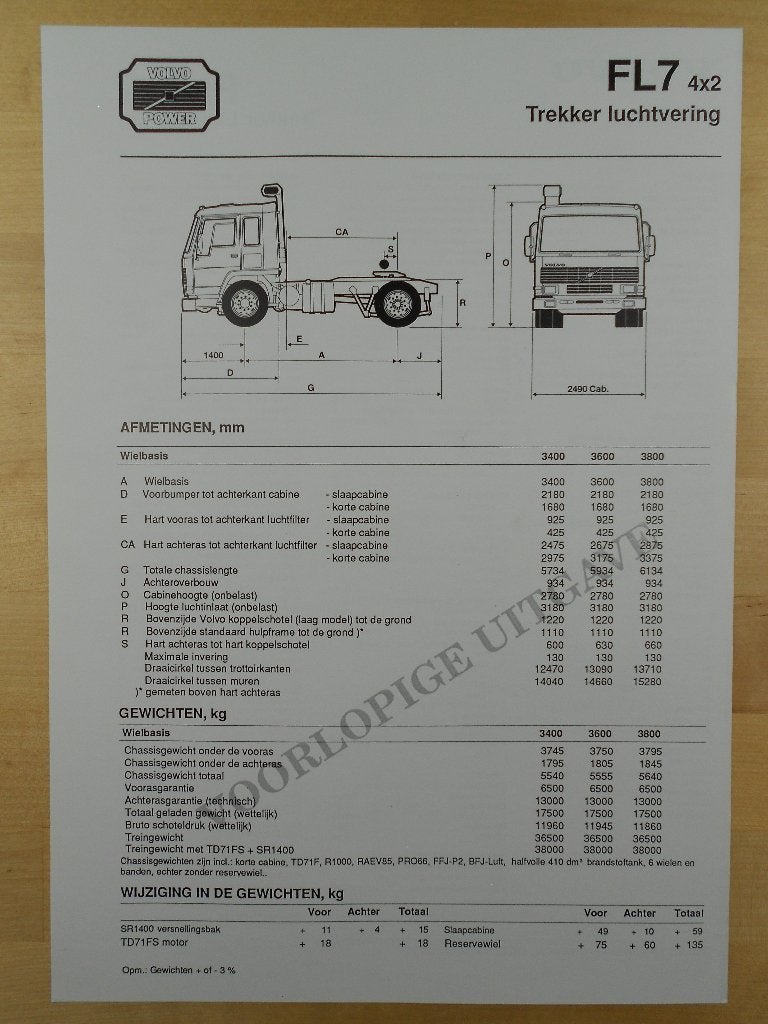 Volvo FL7 Trekker Technische Specificatie folder 1988 – FL7, Volvo, Zo goed als nieuw, Volvo, Ophalen of Verzenden