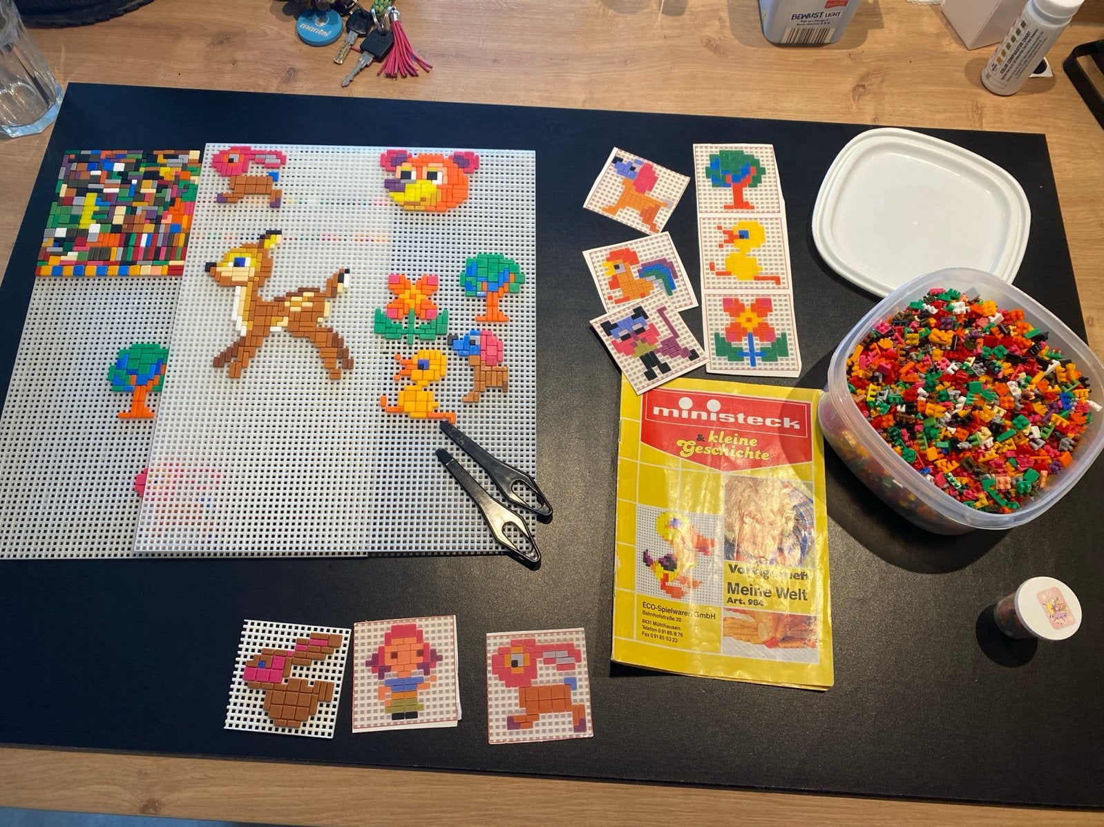 Ministeck set met grondplaten, voorbeeldboek en veel steentj, Hobby en Vrije tijd, Ministeck, Ophalen of Verzenden, Gebruikt, Box-set