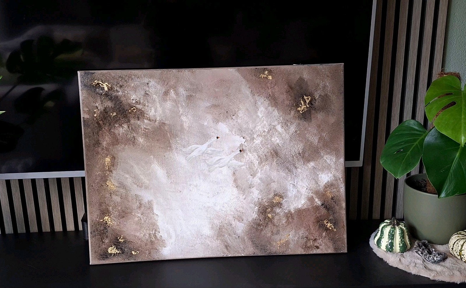 handgemaakt canvas schilderij vliegende zwanen, Ophalen of Verzenden