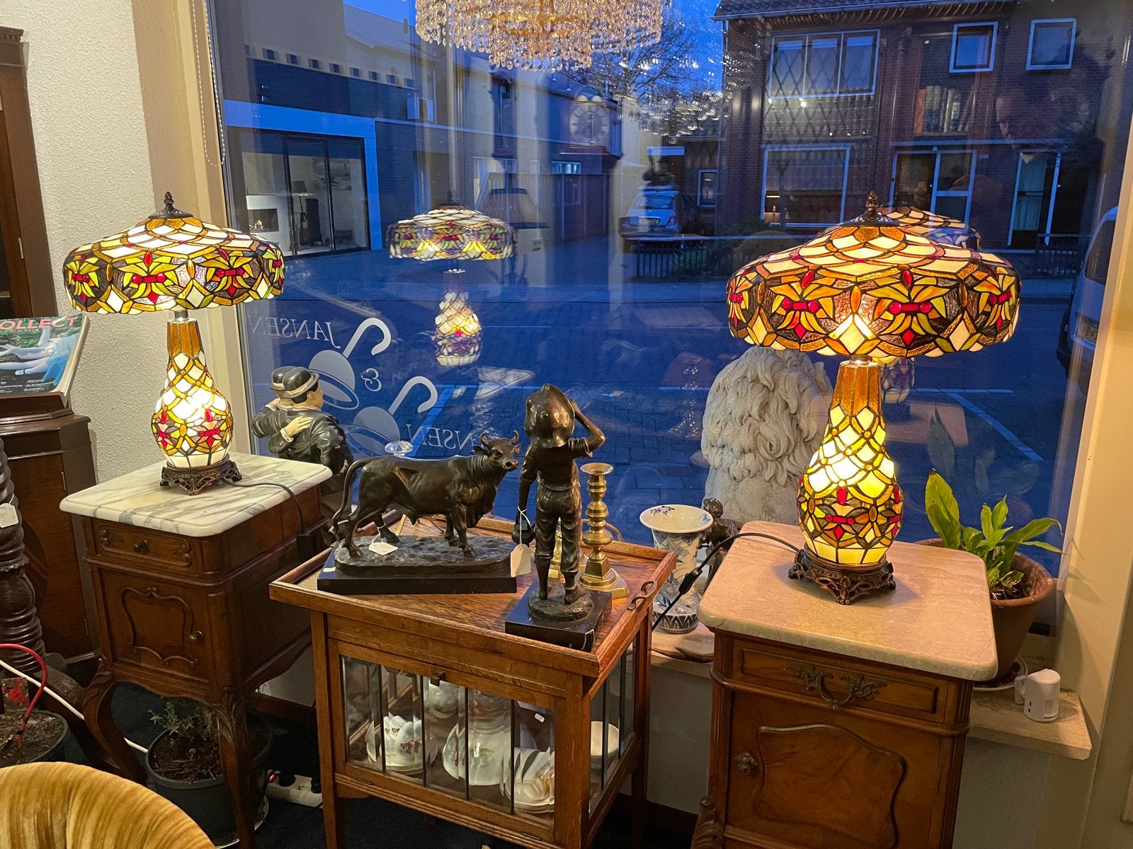 Set van 2 Tiffany lampen - Paddenstoelmodel, Antiek en Kunst, Ophalen