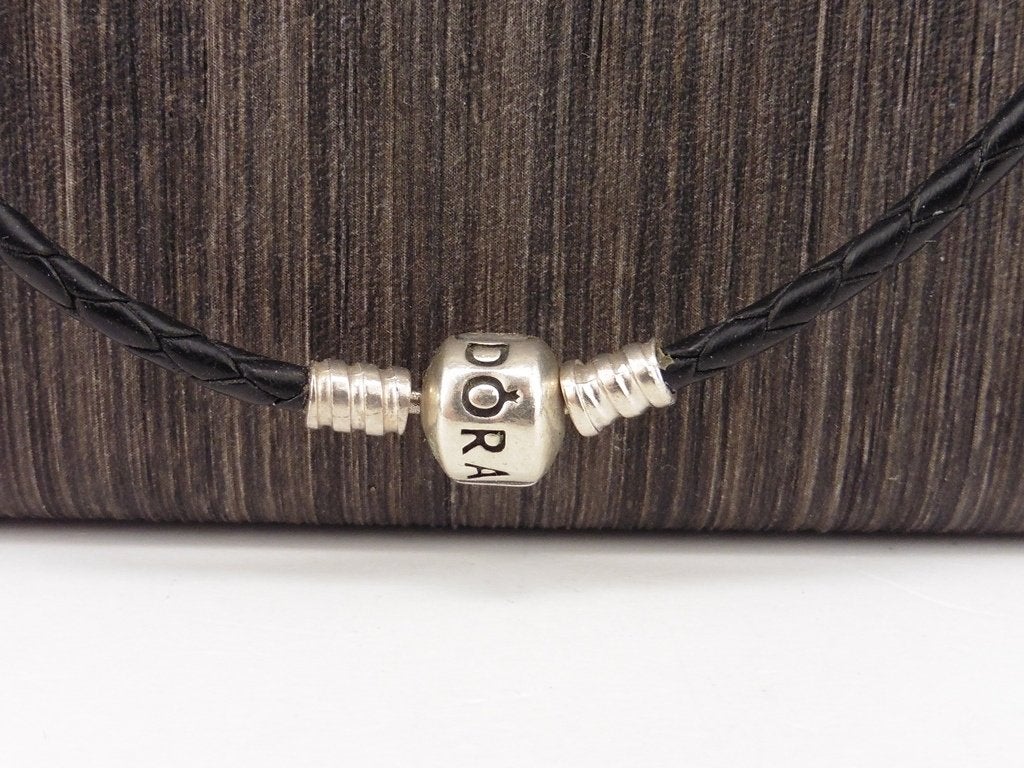 Leren Pandora collier met zilveren slot                Z40aa, Overige materialen, Gebruikt, ., Zwart