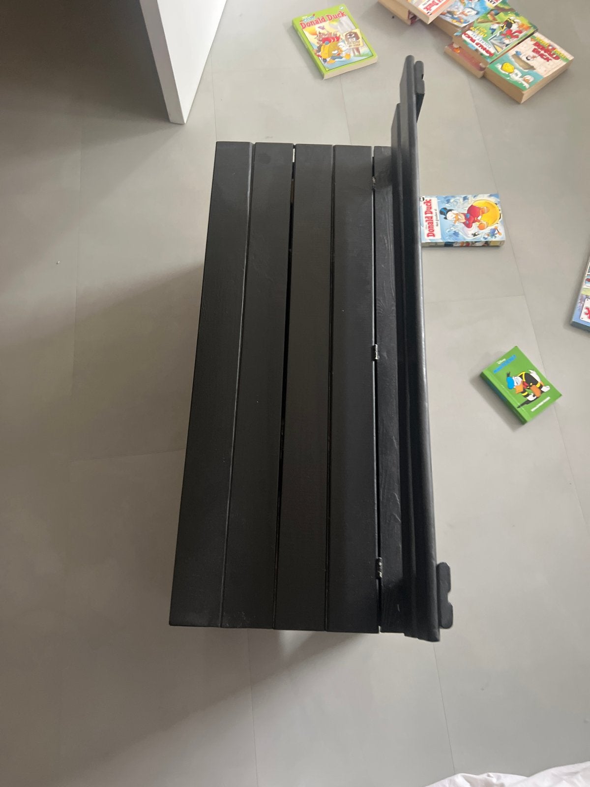 Zwarte houten bank met opbergruimte, Gebruikt, Zwart, Ophalen of Verzenden, Eén