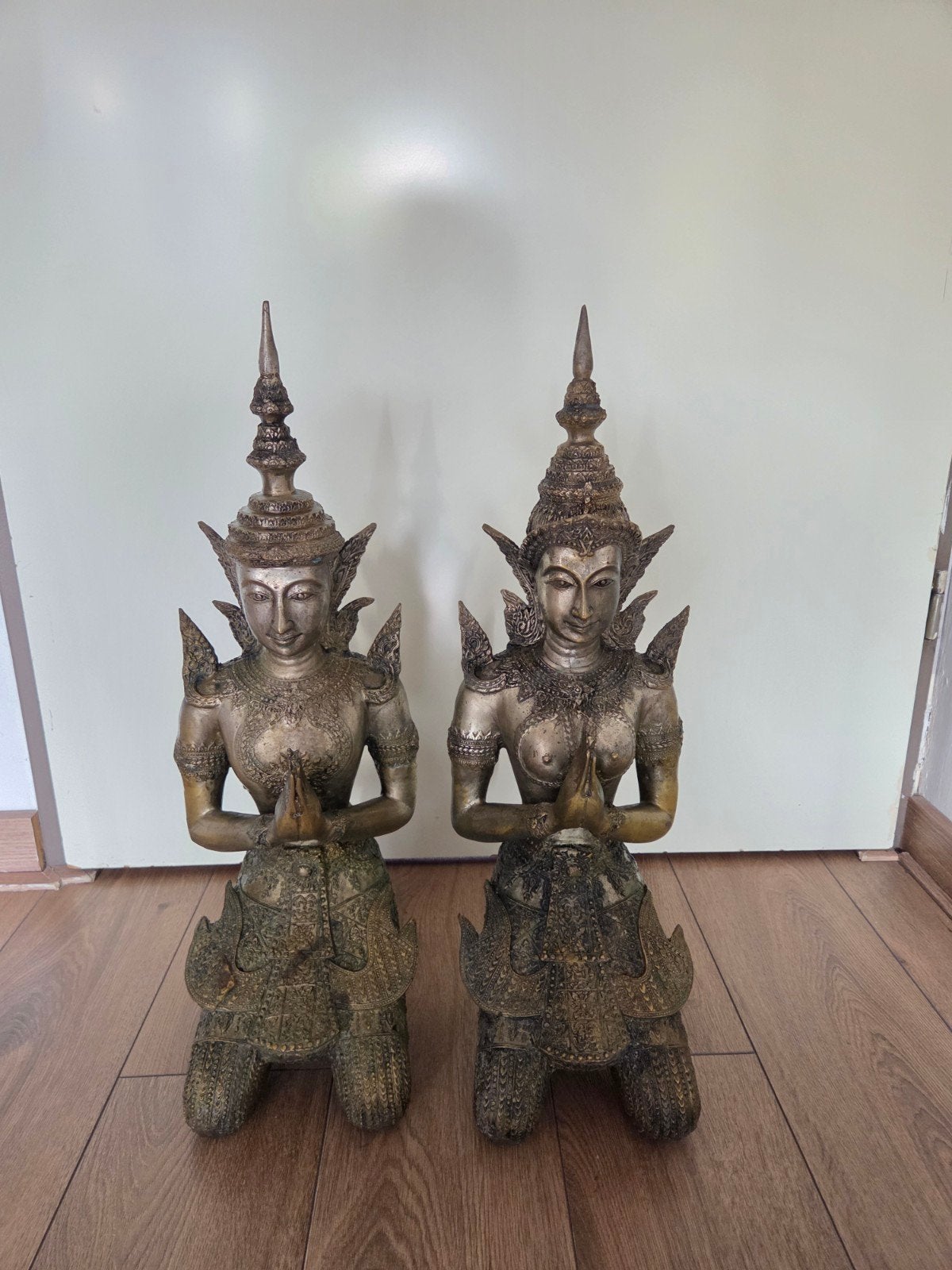 2 Mooie Bronzen Tempelwachters - 55 cm, 5,5 Kg, Brons, Goud, Azië, Religie