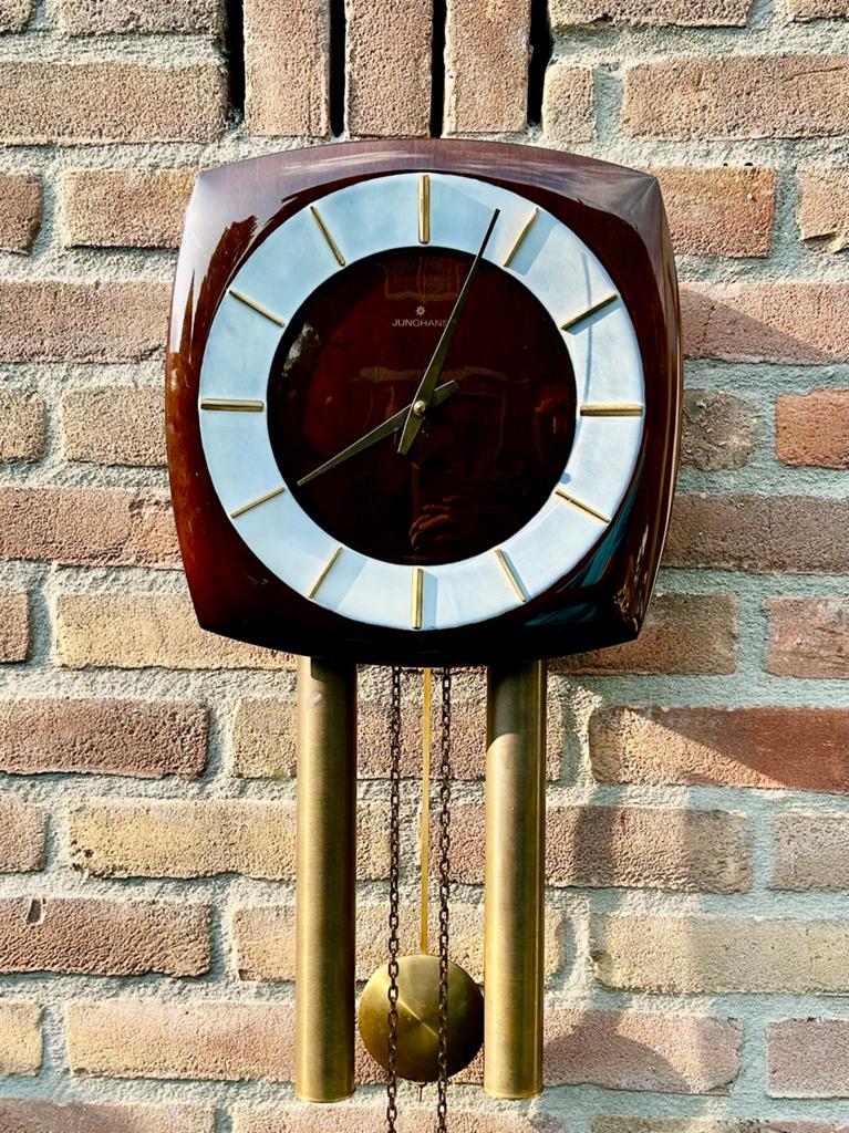 Junghans teakhouten Scandinavisch design klok, Ophalen of Verzenden