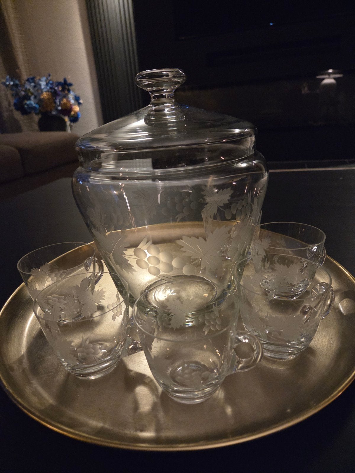 Vintage: prachtige punch set met druivenmotief - Puntgaaf!, Antiek en Kunst, Ophalen